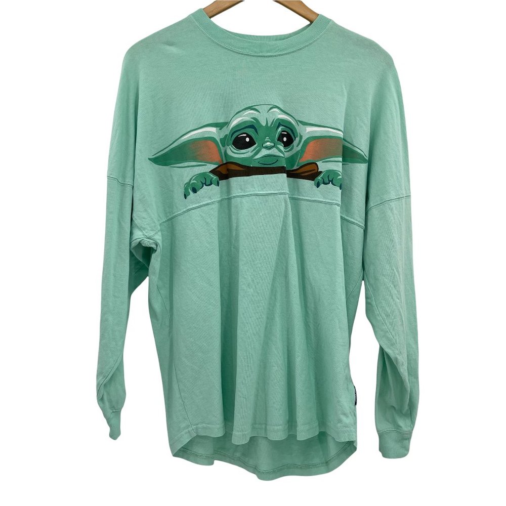 Star Wars Mandalorian Mint Green Graphic Baby Yoda Long Sleeve Shirt Small